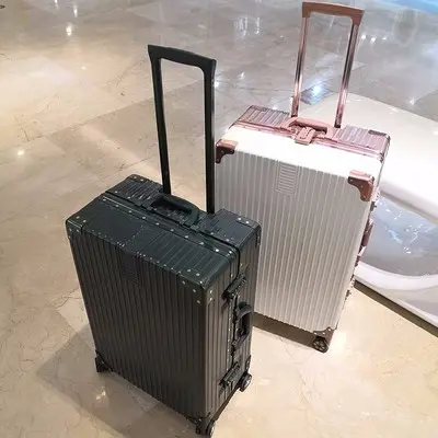 Retro Aluminium-Frame Trolley Suitcase Set, 20/24/28 Inch, Combination Lock - 1