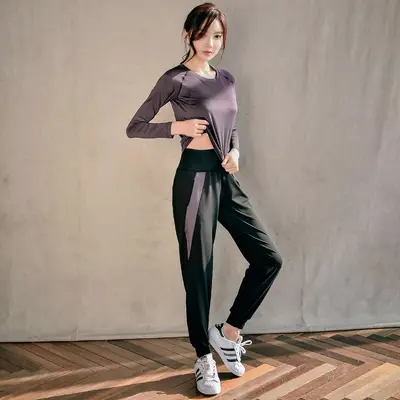 Kadın Uzun Kollu İki Parça Yoga ve Koşu Spor Takımı, Nefes Alabilen - 5