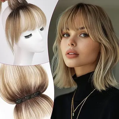 Ombre French Bangs Hair Piece, 3D Air Bangs, Natural Crown Volume
