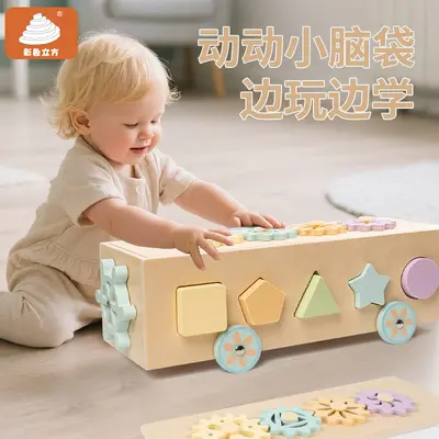 Wooden Shape Matching Block Car, Early Education Toy