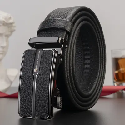 Genuine Full-Grain Soft Leather Men's Automatic Buckle Belt Premium Quality Genuine Leather Business Versatile Style New Model Men's Waist Belt - 7