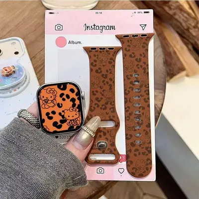 Leopard Print Cartoon Silicone Apple Watch Band, Compatible with Series 7/8/9/10/11 and SE - 12
