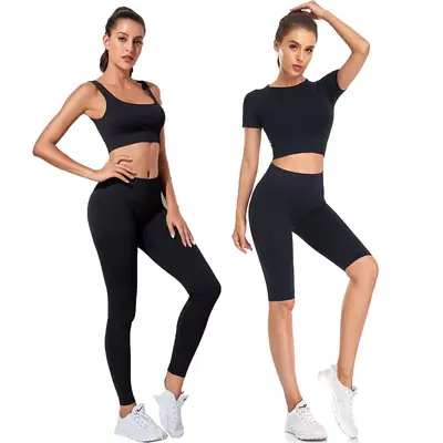 İki parça dikişsiz spor takımı, spor sutyeni, koşu ve yoga için sıkı kesim