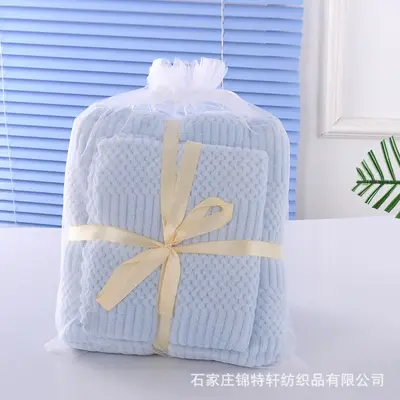 Mercan kadife banyo havlusu seti yumuşak emici - 9