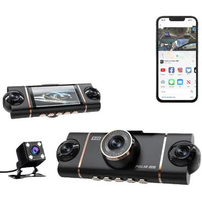 1080p Four-Channel Dash Cam with Simultaneous Recording, WiFi, Night Vision