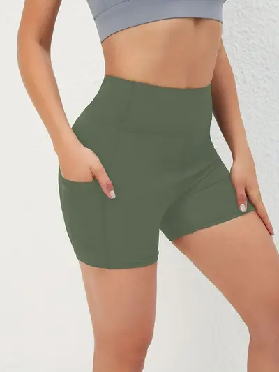 Cepli Yüksek Belli Yoga Şortu Kadın Yaz Koşu ve Fitness - 2