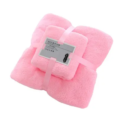 Mercan polar havlu banyo havlusu seti, yumuşak ve emici, hediye iki parçalı set, çift stili, ev kullanımı için emici ve hızlı kuruyan.