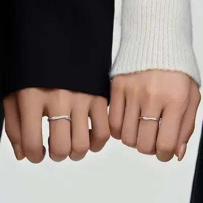 925 sterling silver double rings, minimalist unisex design - 2