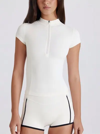 Women's Yoga Zip-Up Jacket, Slim Fit, Quick-Dry Short-Sleeve T-Shirt - 4
