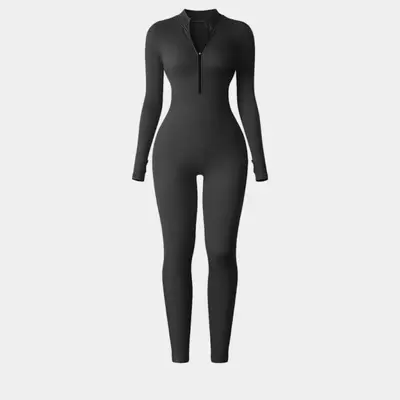 Women's Zip Long Sleeve Yoga Jumpsuit with Thumb Holes, Butt-Lifting Sports Bodysuit - 8