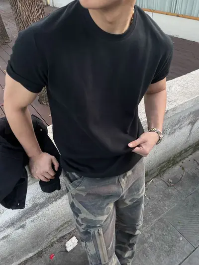 Ağır 310G Esnek Sorona Üç Çeyrek Kollu Spor Tişört, Kas Gösteren Kesim