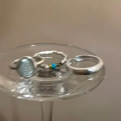 Natural stone and silver open ring, minimalist style