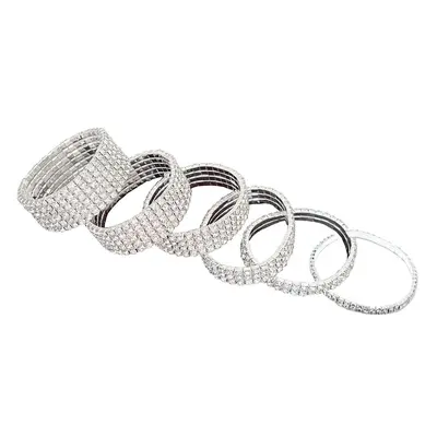 Women's full rhinestone elastic bracelet with multi-row claw chain