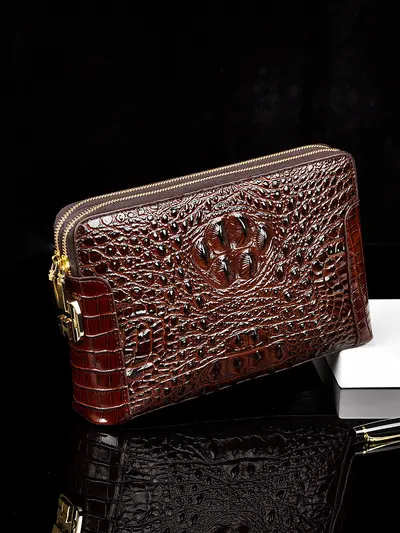 Men's Crocodile Pattern Clutch with Combination Lock, Large Capacity - 5