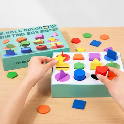 Ahşap şekil ve renk tanıma eşleştirme kutusu, erken eğitim oyuncağı - 5