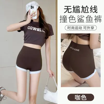 Seamless Butt-Lifting Women's Shark Shorts, Thin Sports Outerwear, Color Block - 9