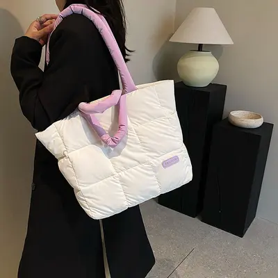 Kadın Büyük Hacimli Şişme Görünümlü Seyahat Tote Çantası, Omuz Çantası - 3