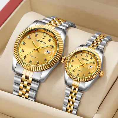 Couple watches, waterproof quartz, steel bracelet - 2