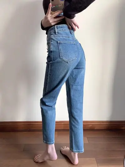 Vintage-blaue Straight-Leg-Jeans für Damen, Frühjahr 2026 Neuheit, Baggy-Hose im Zigarettenschnitt für kleine Damen