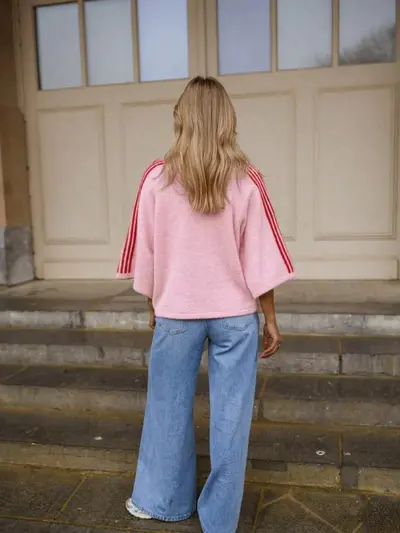 Damenpullover in Pink, 7/8-Ärmel, Rundhals, Farbblock-Strick, 100% Polyester