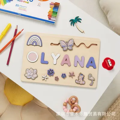 Çocuklar için 0-3 yaş ahşap eğitici puzzle, 6 karikatür model, harf ve isim yapboz tahtası - 9