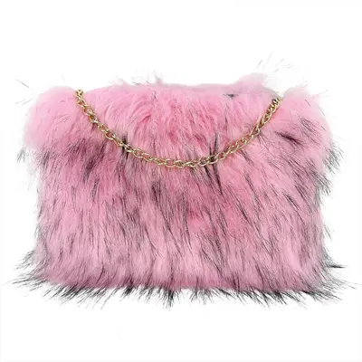 Plush Handbag with Faux Fur Underarm and Chain Evening Bag - 9