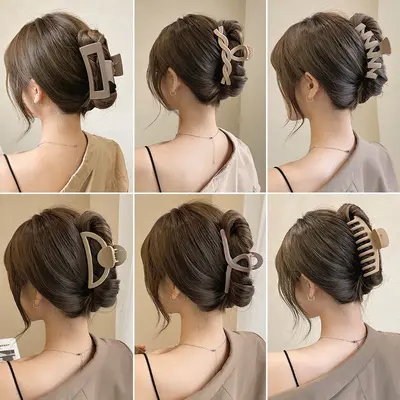 Hochwertige Milchkaffee-farbene Haarklammer mit Frosted-Oberfläche Internet-berühmte Hüte Damen Haarspange mit großem Hai-Clip Haarhalter Großhandel