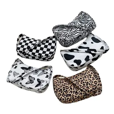 Small Leopard Print Underarm Bag, Black and White Plaid Handbag - 5