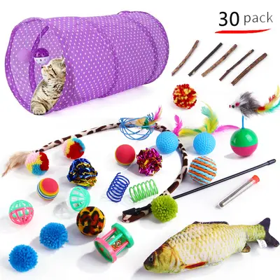 Cat Toy Set with Tunnel, Teaser Wand and Plush Mouse with Squeaker - 10