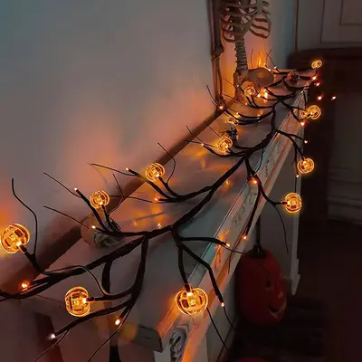 Halloween LED Light String with Artificial Tree, Spider and Bat Branches - 10