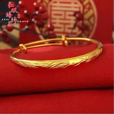 Sand gold smooth round bangle, women's, push-pull design