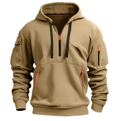 Sınır ötesi ihracat Avrupa boyutu ilkbahar ve sonbahar erkek sweatshirt kapüşonlu fermuarlı çok cepli kazak erkek spor günlük ceket - 11