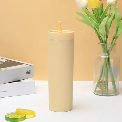 Sınır ötesi yeni çift katmanlı plastik düz bardak buzlu hissi veren 473 ml pipetli bardak AS kauçuk boya plastik - 12