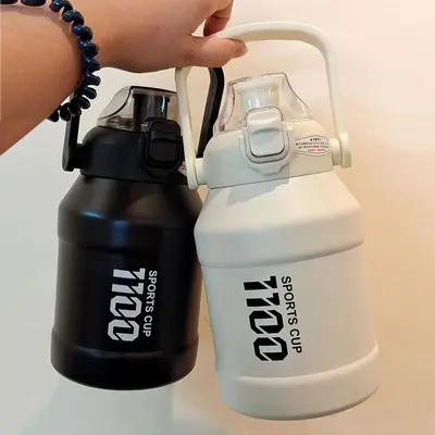 316 Paslanmaz Çelik Termos Su Bardağı 1 Litre Pipetli Soğuk Tutan Taşınabilir Spor Şişesi - 2