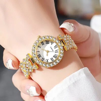Women's quartz watch with rhinestone detail and Roman numerals - 3