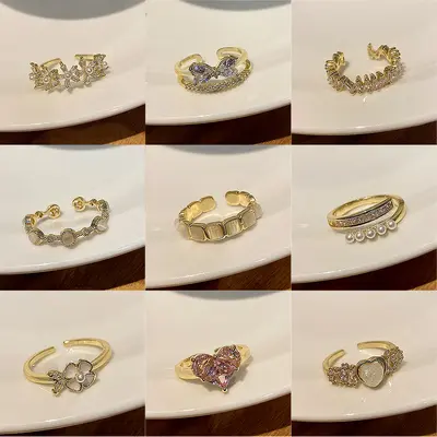 Korean luxury zircon pearl ring for women vintage niche design bow knot open adjustable ring hand jewelry