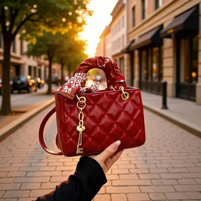 Damen-Lackleder-Handtasche 2025, Diana-Tasche, Rautensteppung, klein und quadratisch