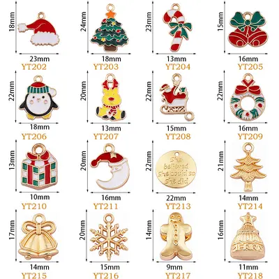 Christmas Alloy Drip Oil Pendant Charm Collection, Santa, Star, Snowman