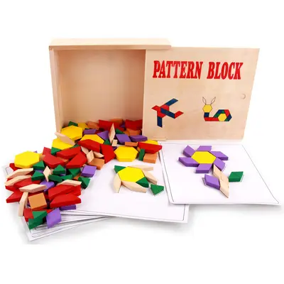 Classic Versatile Wooden Building Block Set, 60-Piece Puzzle and Tangram for Kids