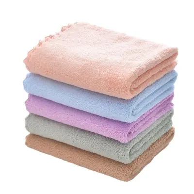 Plain coral velvet square towel manufacturer wholesale soft and absorbent kindergarten small towel home children hand towel fabric