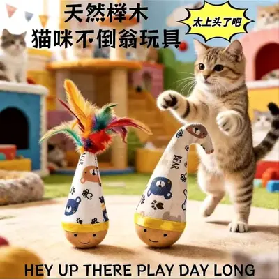 Roly-Poly Cat Toy with Feather Teaser Wand Ball - 2