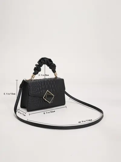 Women's Pleated Shoulder Bag, Solid Color, Stone Pattern Small Square - 6