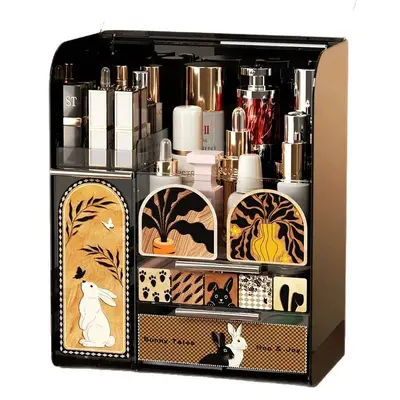 Desktop-Aufbewahrungsbox mit großem Fassungsvermögen, Schubladendesign, eleganter Look, Vintage-Stil, Make-up-Tisch, Kosmetik- und Hautpflege-Organizer