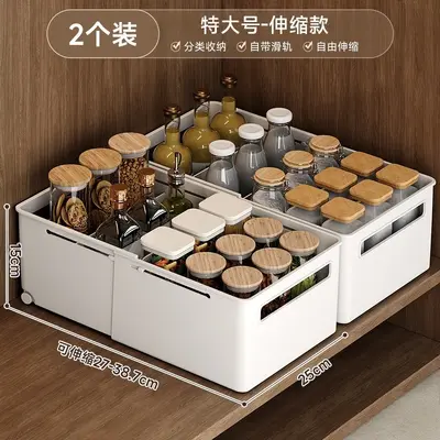 Expandable cabinet storage box with wheels, drawer dividers - 10