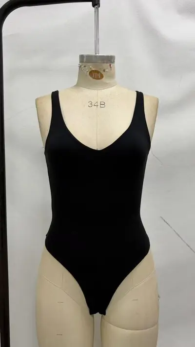 Women's Deep V Spaghetti Strap Shapewear Bodysuit, Solid Color - 7