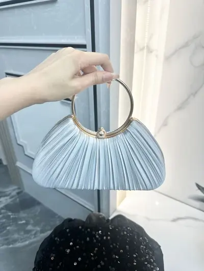 Pleated evening bag with single shoulder strap, small clutch handbag - 3