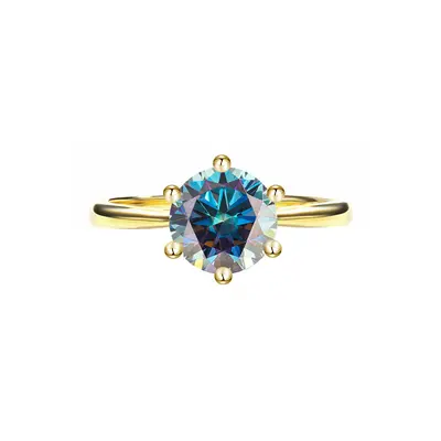 925er Sterlingsilberring, mit 18K Gold überzogen, Moissanit mit sechs Krallen - 11