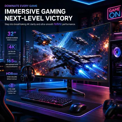 27 32 34 inç 4K Kavisli Çerçevesiz LCD Oyun Monitörü - 4