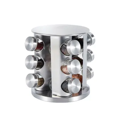 360-degree rotating spice rack, multifunctional stainless steel spice storage shelf, multi-tier spice jar storage set