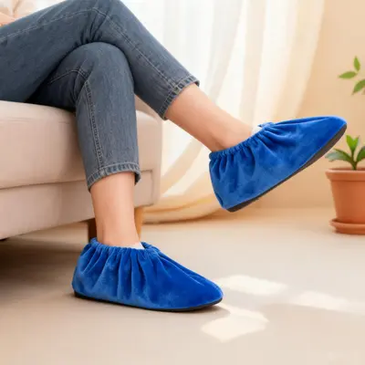 Washable Flannel Shoe Covers, Reusable with Non-Slip Sole - 8